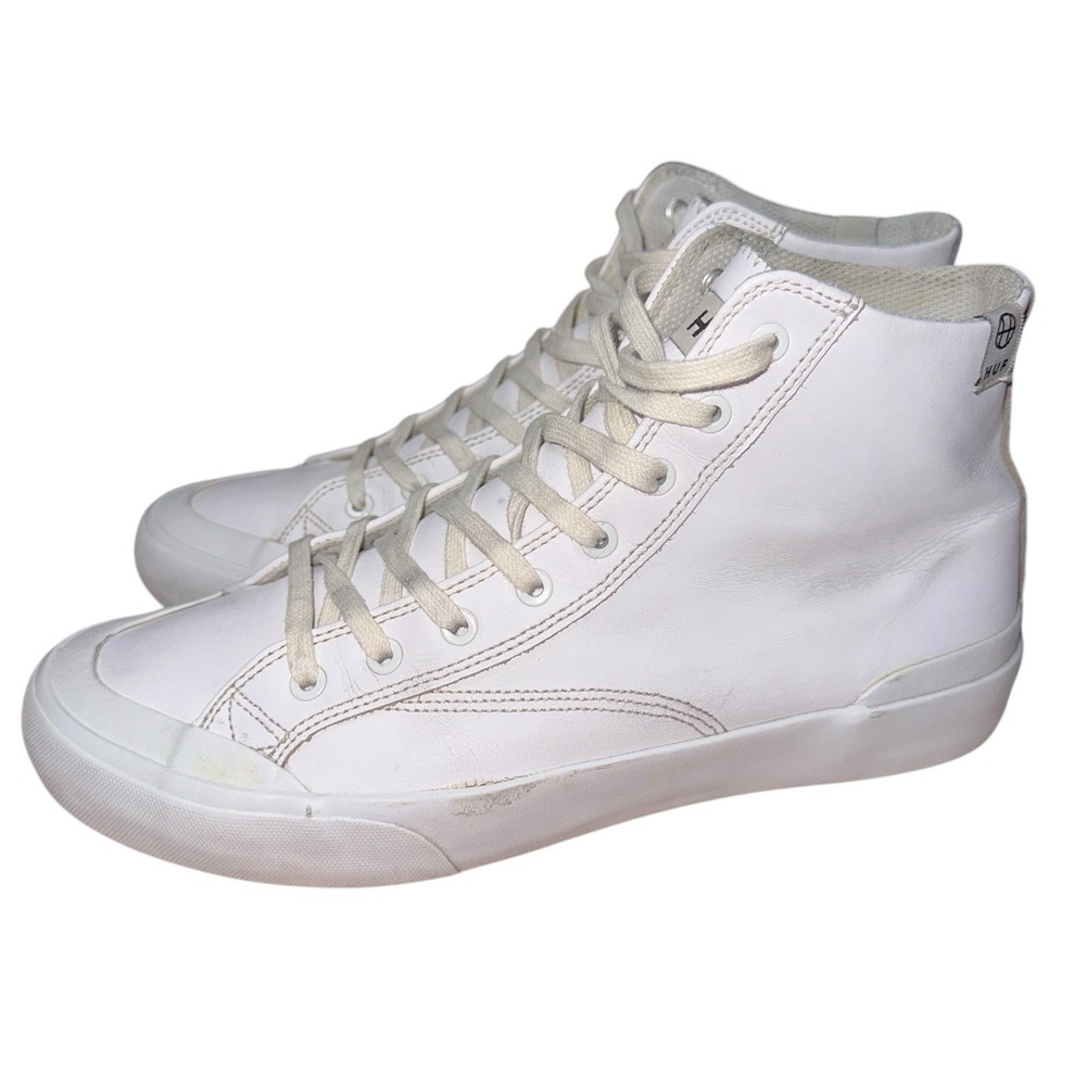 HUF Classic Hi ESS TX White Leather High Top Skate Shoes Men's Size 8.5